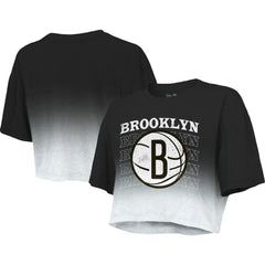 Brooklyn Nets Majestic Threads Women's Repeat Dip-Dye Cropped T-Shirt On Sale