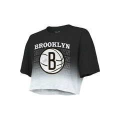 Brooklyn Nets Majestic Threads Women's Repeat Dip-Dye Cropped T-Shirt On Sale