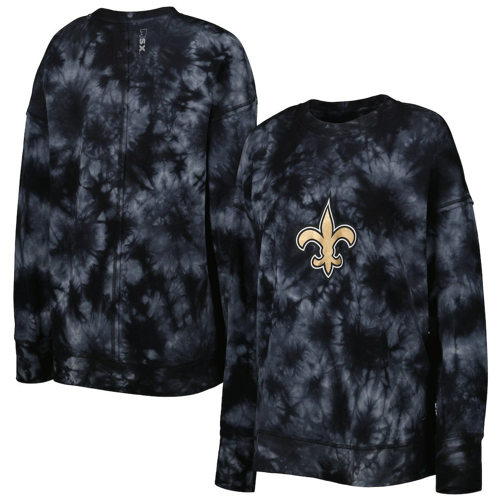 New Orleans Saints  MSX by Michael Strahan Women's Bailey Tie-Dye Tri-Blend Pullover Sweatshirt