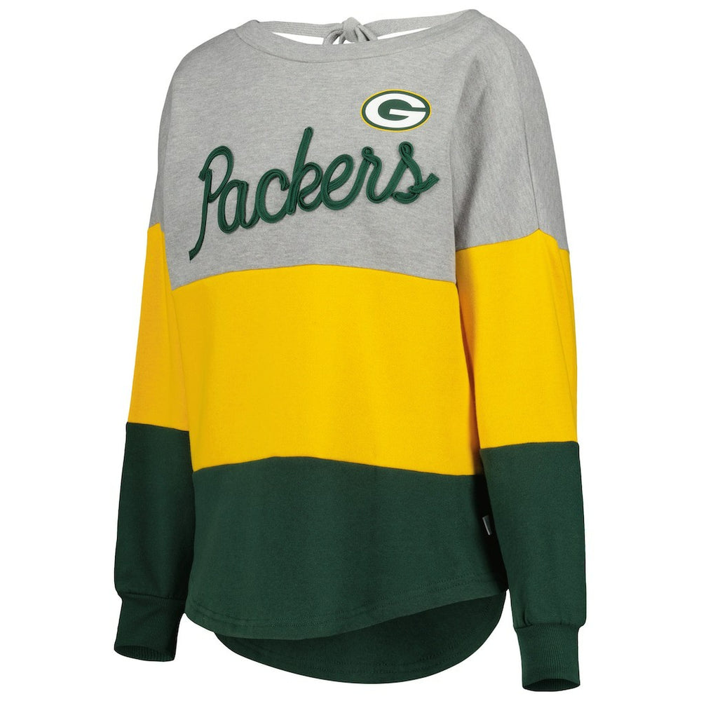 Green Bay Packers  Touch Women's Outfield Deep V-Back Waist Length Pullover Sweatshirt