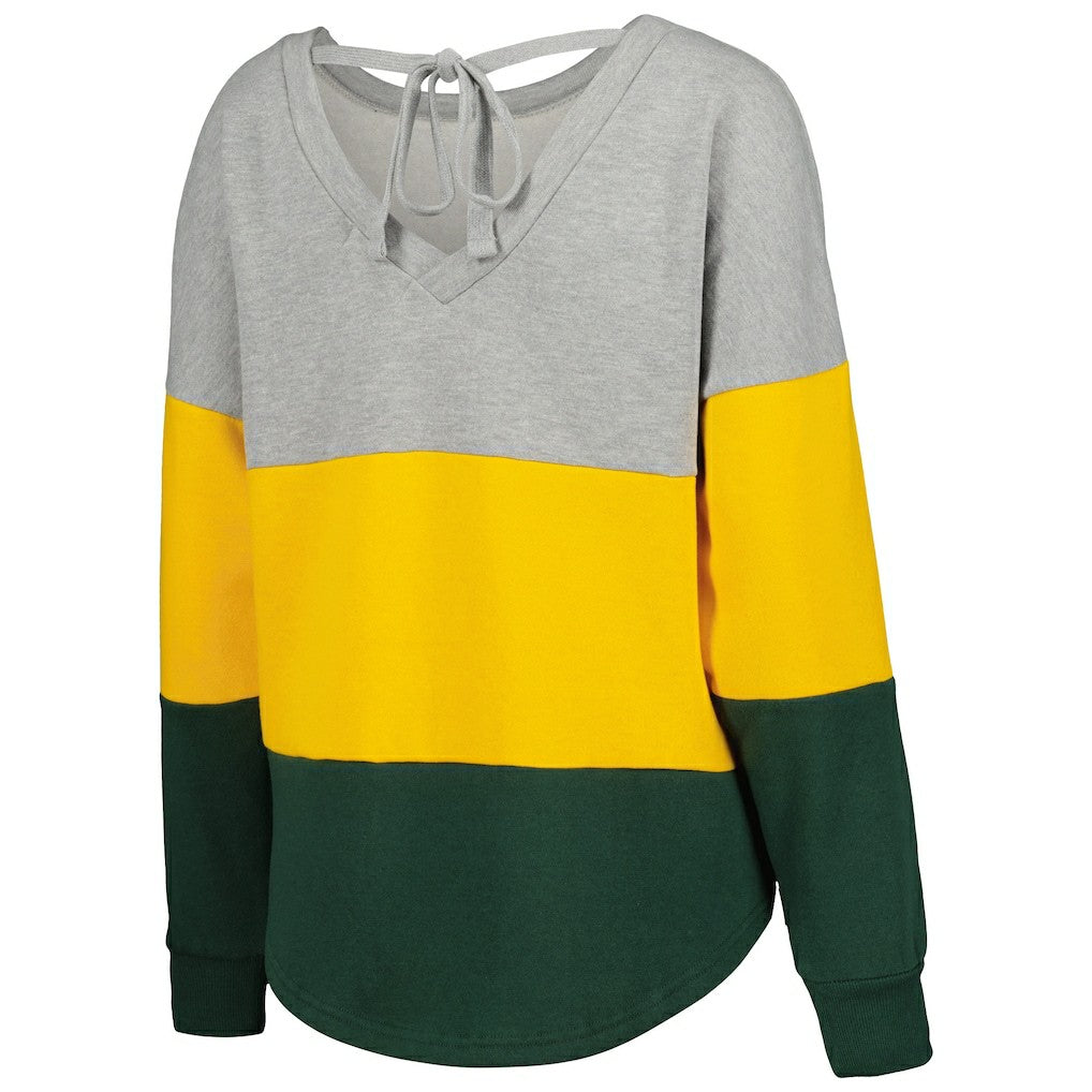 Green Bay Packers  Touch Women's Outfield Deep V-Back Waist Length Pullover Sweatshirt