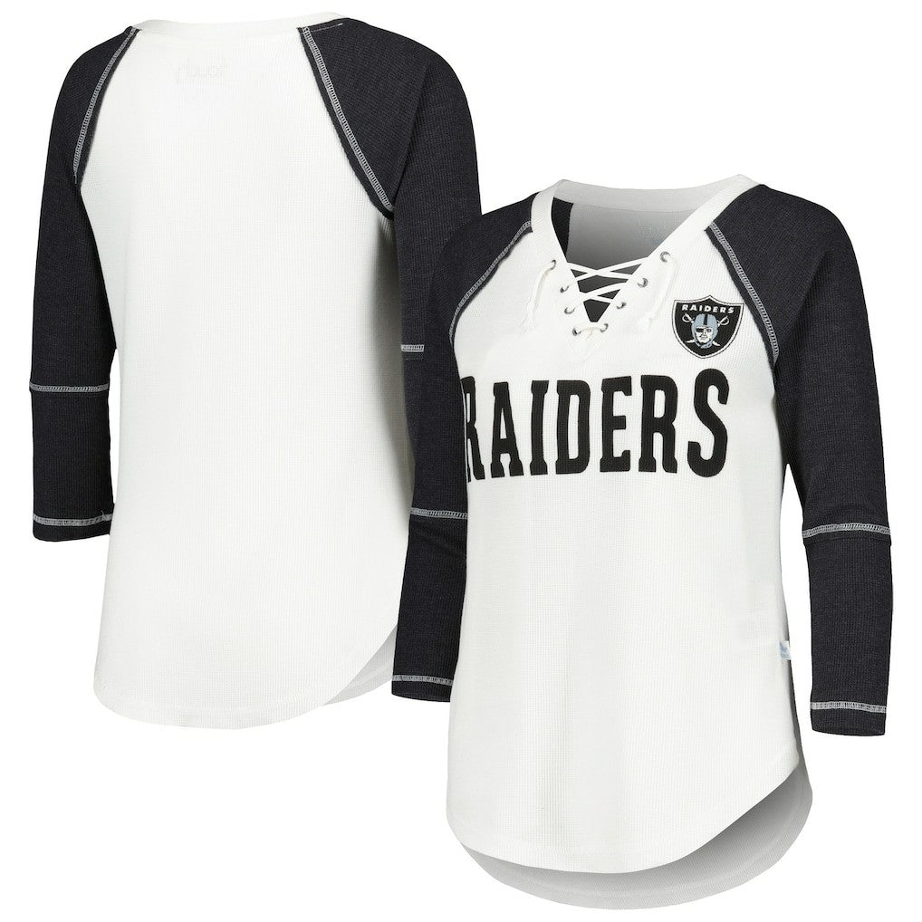 Las Vegas Raiders  Touch Women's Rebel Raglan Tri-Blend 3/4-Sleeve Lace-Up V-Neck T-Shirt