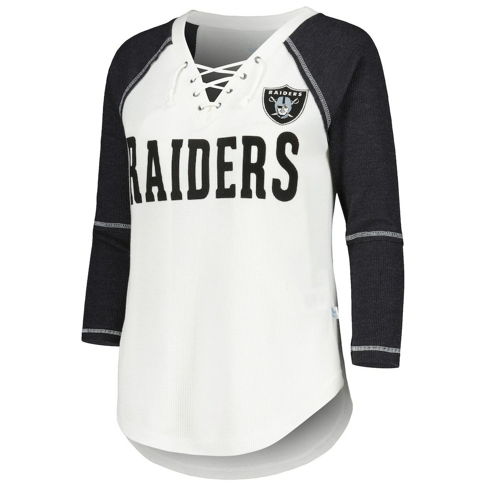Las Vegas Raiders  Touch Women's Rebel Raglan Tri-Blend 3/4-Sleeve Lace-Up V-Neck T-Shirt