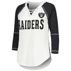 Las Vegas Raiders  Touch Women's Rebel Raglan Tri-Blend 3/4-Sleeve Lace-Up V-Neck T-Shirt