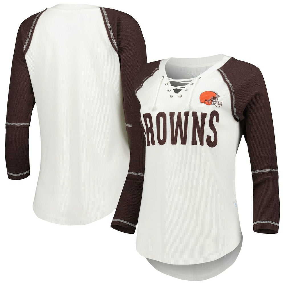 Cleveland Browns  Touch Women's Rebel Raglan Tri-Blend 3/4-Sleeve Lace-Up V-Neck T-Shirt