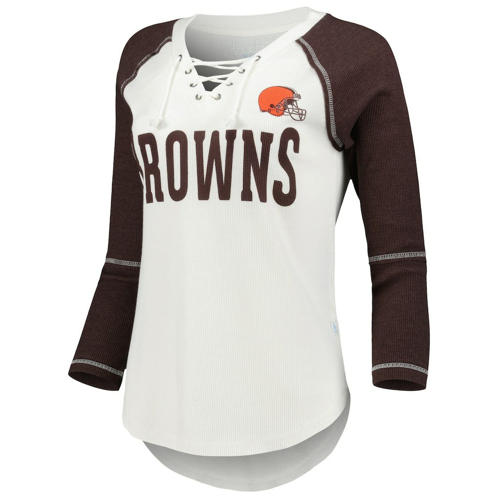 Cleveland Browns  Touch Women's Rebel Raglan Tri-Blend 3/4-Sleeve Lace-Up V-Neck T-Shirt