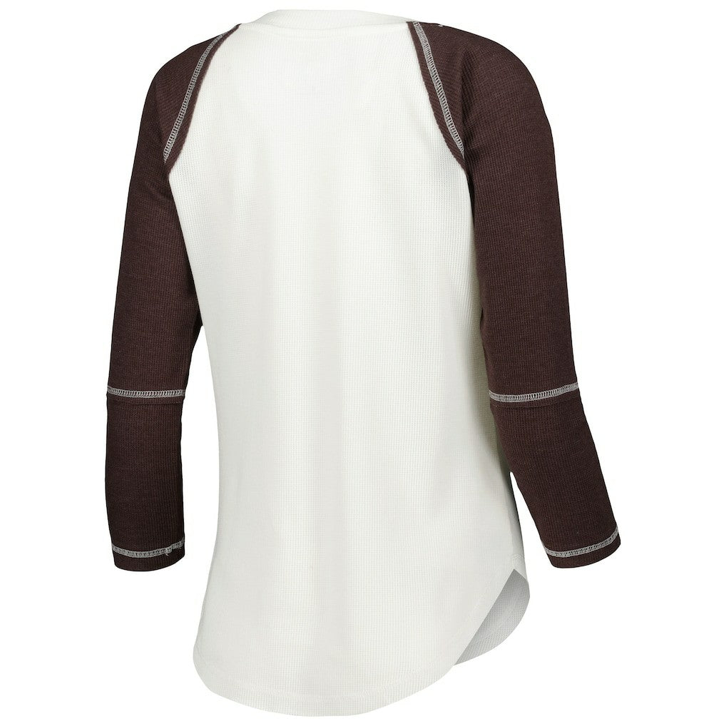 Cleveland Browns  Touch Women's Rebel Raglan Tri-Blend 3/4-Sleeve Lace-Up V-Neck T-Shirt