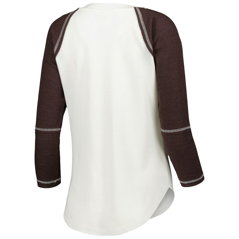 Cleveland Browns  Touch Women's Rebel Raglan Tri-Blend 3/4-Sleeve Lace-Up V-Neck T-Shirt