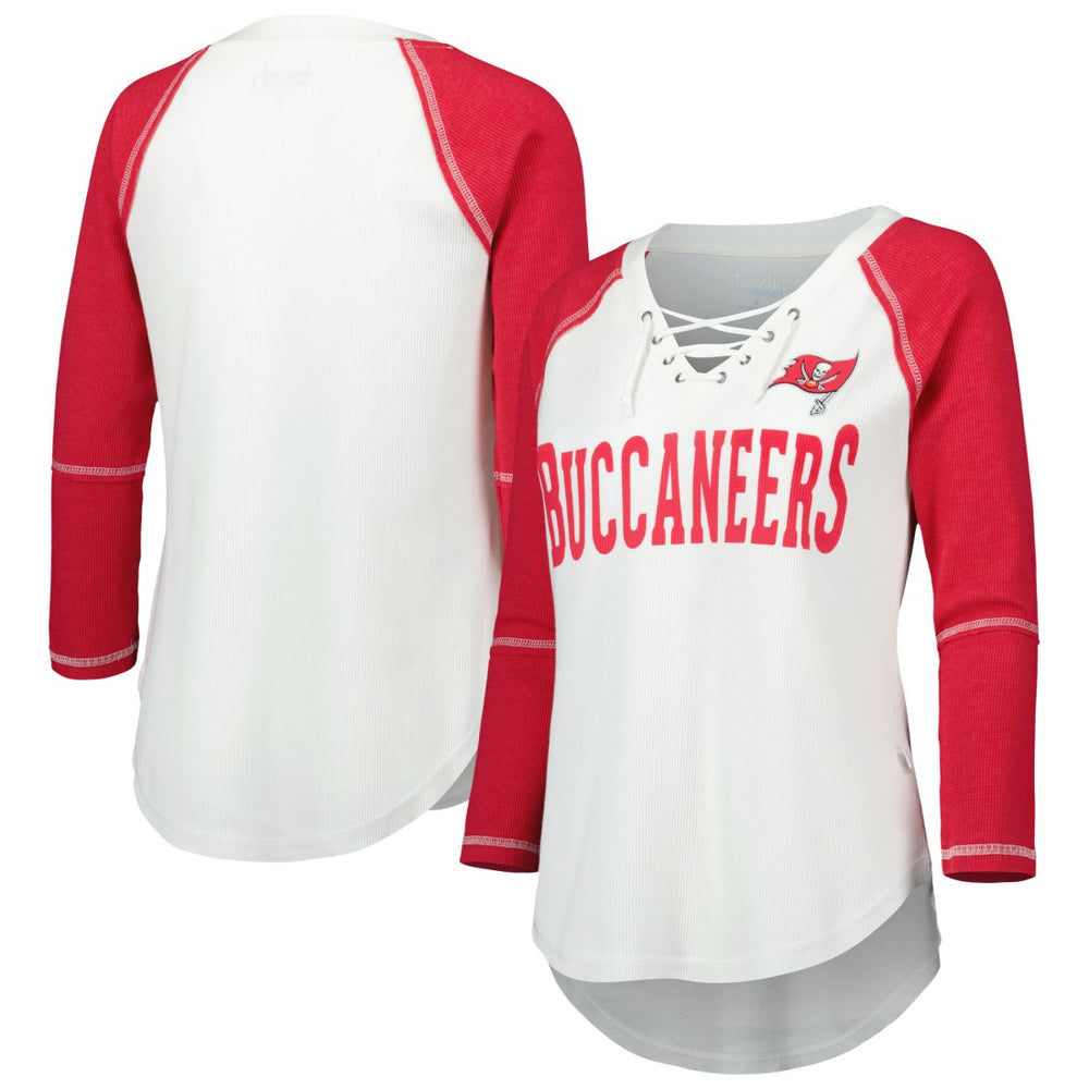 Tampa Bay Buccaneers  Touch Women's Rebel Raglan Tri-Blend 3/4-Sleeve Lace-Up V-Neck T-Shirt