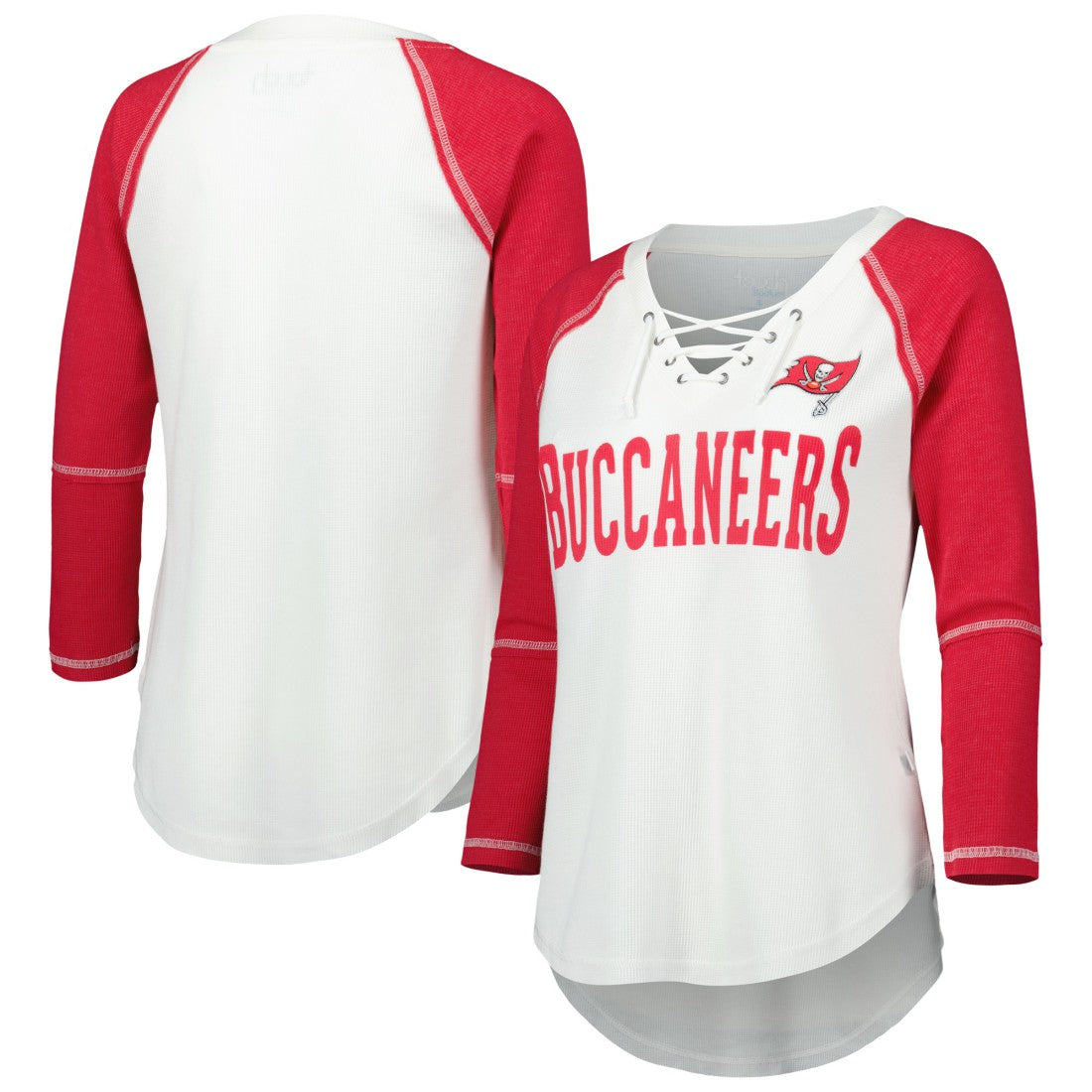 Tampa Bay Buccaneers  Touch Women's Rebel Raglan Tri-Blend 3/4-Sleeve Lace-Up V-Neck T-Shirt