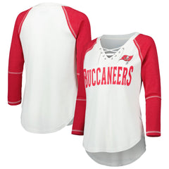 Tampa Bay Buccaneers  Touch Women's Rebel Raglan Tri-Blend 3/4-Sleeve Lace-Up V-Neck T-Shirt