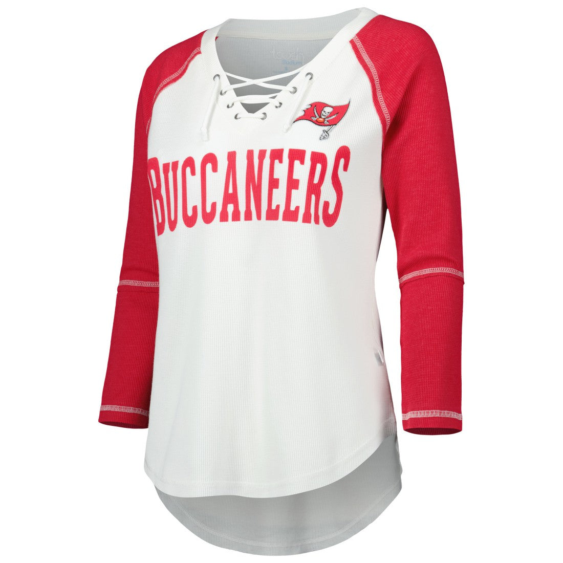 Tampa Bay Buccaneers  Touch Women's Rebel Raglan Tri-Blend 3/4-Sleeve Lace-Up V-Neck T-Shirt