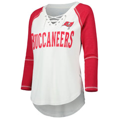 Tampa Bay Buccaneers  Touch Women's Rebel Raglan Tri-Blend 3/4-Sleeve Lace-Up V-Neck T-Shirt