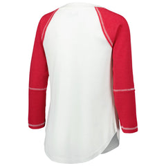 Tampa Bay Buccaneers  Touch Women's Rebel Raglan Tri-Blend 3/4-Sleeve Lace-Up V-Neck T-Shirt