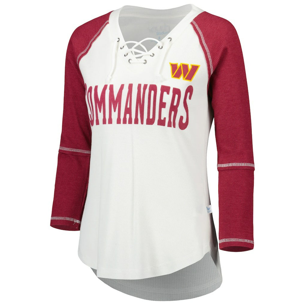 Washington Commanders  Touch Women's Rebel Raglan Tri-Blend 3/4-Sleeve Lace-Up V-Neck T-Shirt