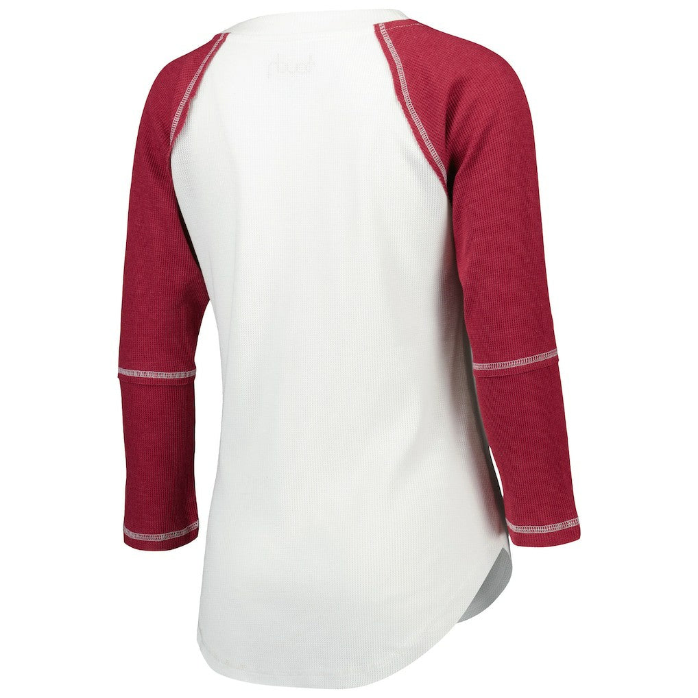 Washington Commanders  Touch Women's Rebel Raglan Tri-Blend 3/4-Sleeve Lace-Up V-Neck T-Shirt