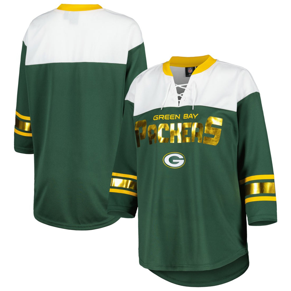 Green Bay Packers  G-III 4Her by Carl Banks Women's Double Team 3/4-Sleeve Lace-Up T-Shirt