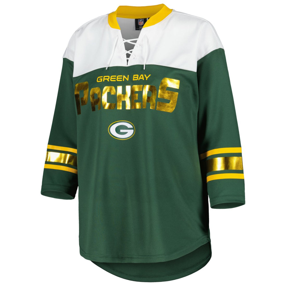 Green Bay Packers  G-III 4Her by Carl Banks Women's Double Team 3/4-Sleeve Lace-Up T-Shirt