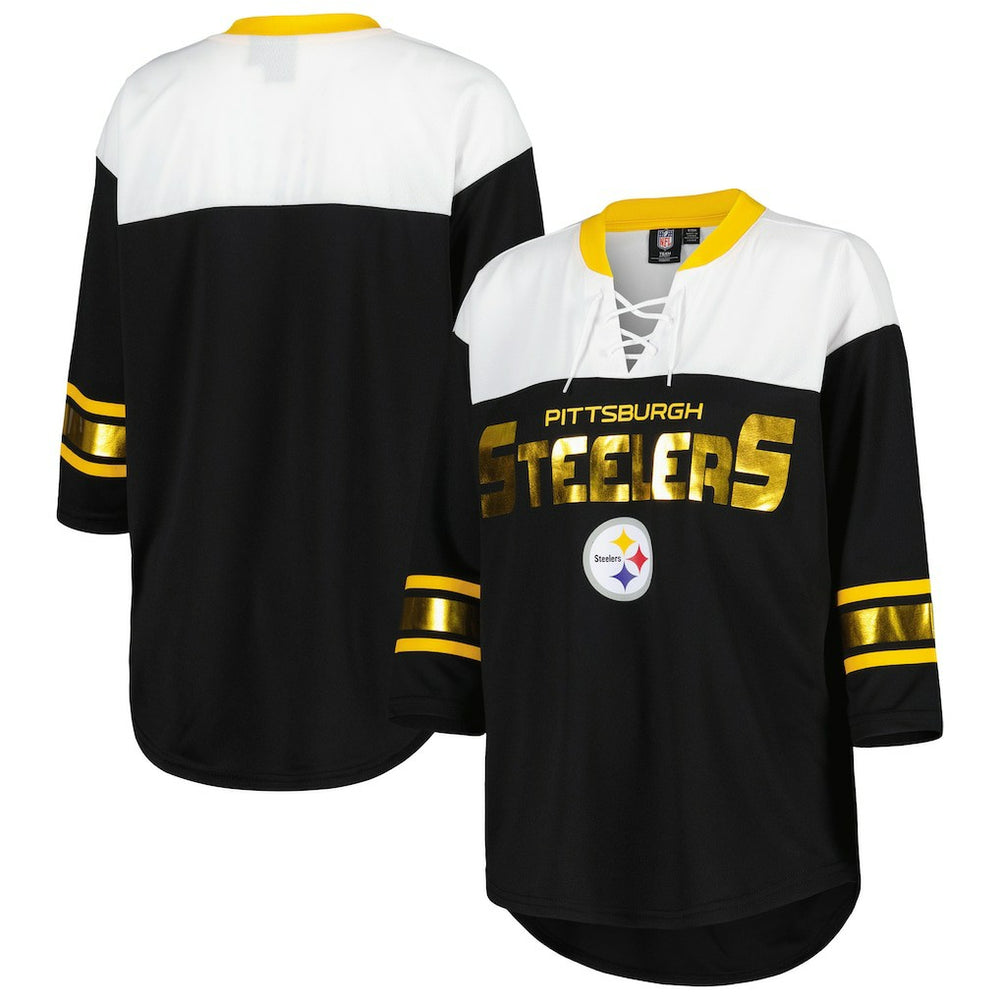Pittsburgh Steelers  G-III 4Her by Carl Banks Women's Double Team 3/4-Sleeve Lace-Up T-Shirt