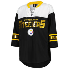 Pittsburgh Steelers  G-III 4Her by Carl Banks Women's Double Team 3/4-Sleeve Lace-Up T-Shirt