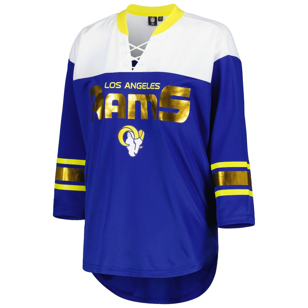 Los Angeles Rams  G-III 4Her by Carl Banks Women's Double Team 3/4-Sleeve Lace-Up T-Shirt