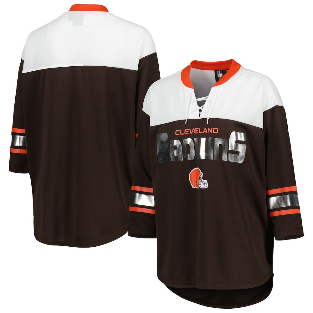 Cleveland Browns  G-III 4Her by Carl Banks Women's Double Team 3/4-Sleeve Lace-Up T-Shirt