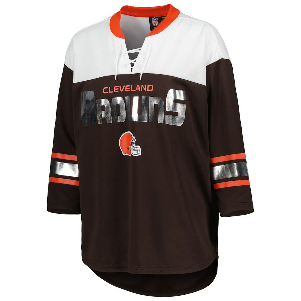 Cleveland Browns  G-III 4Her by Carl Banks Women's Double Team 3/4-Sleeve Lace-Up T-Shirt