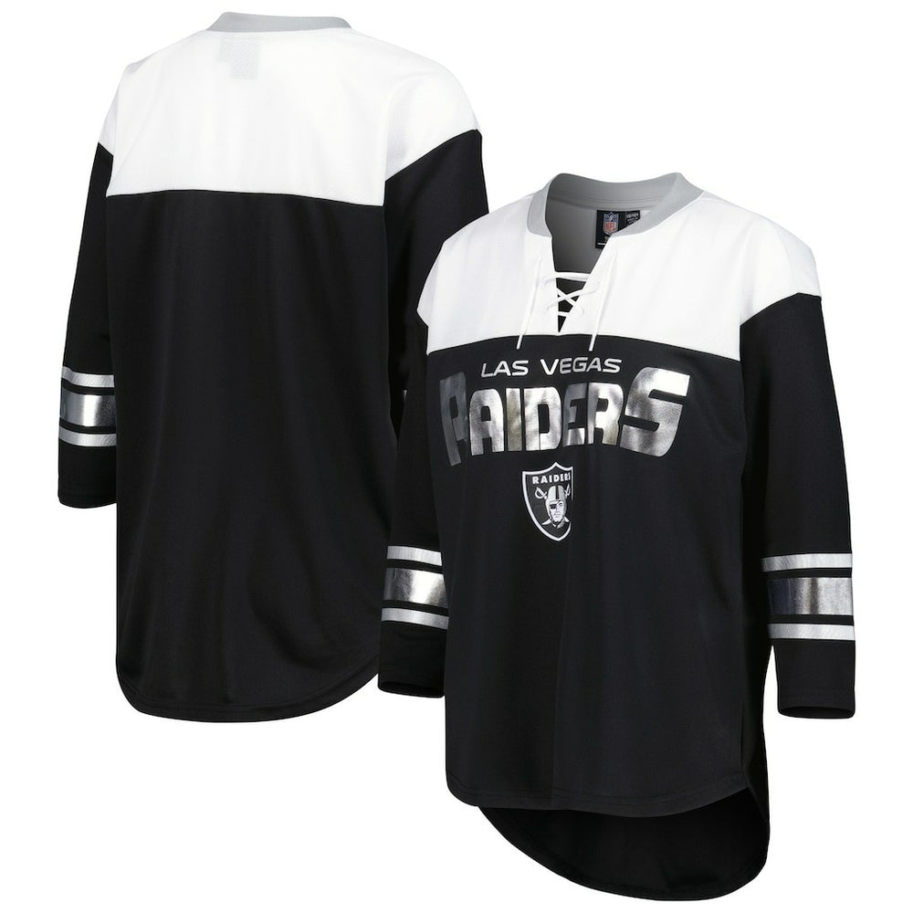 Las Vegas Raiders  G-III 4Her by Carl Banks Women's Double Team 3/4-Sleeve Lace-Up T-Shirt