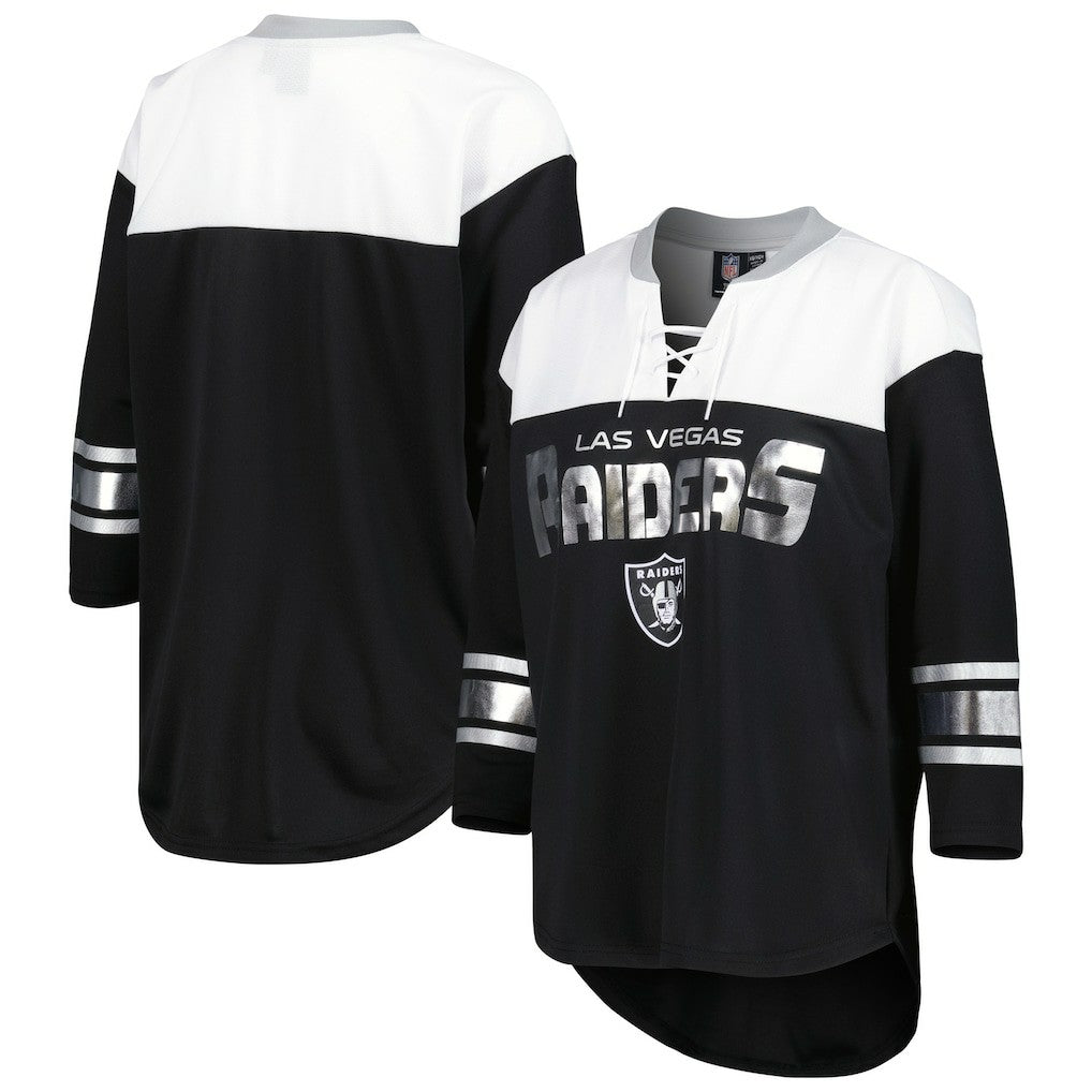 Las Vegas Raiders  G-III 4Her by Carl Banks Women's Double Team 3/4-Sleeve Lace-Up T-Shirt