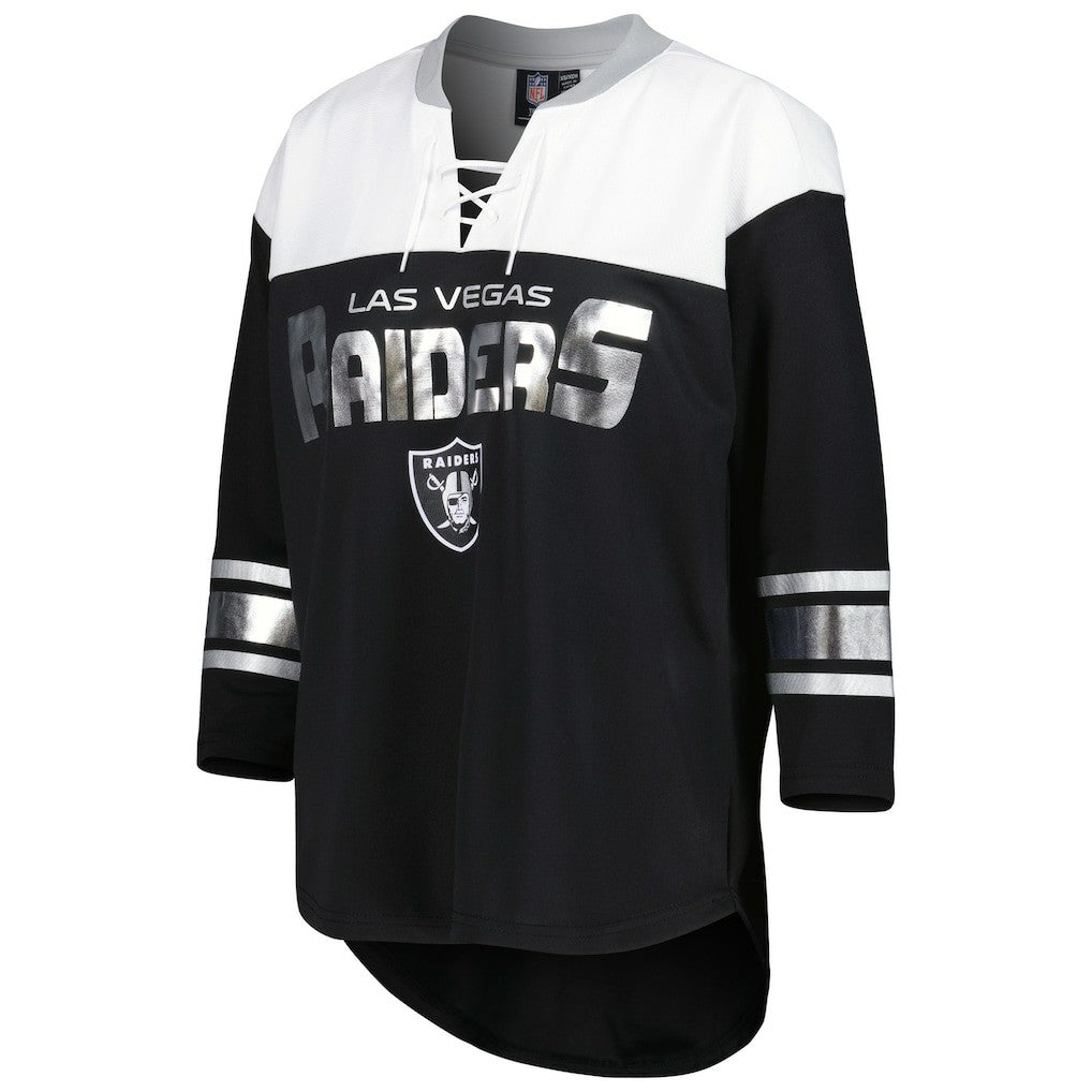 Las Vegas Raiders  G-III 4Her by Carl Banks Women's Double Team 3/4-Sleeve Lace-Up T-Shirt