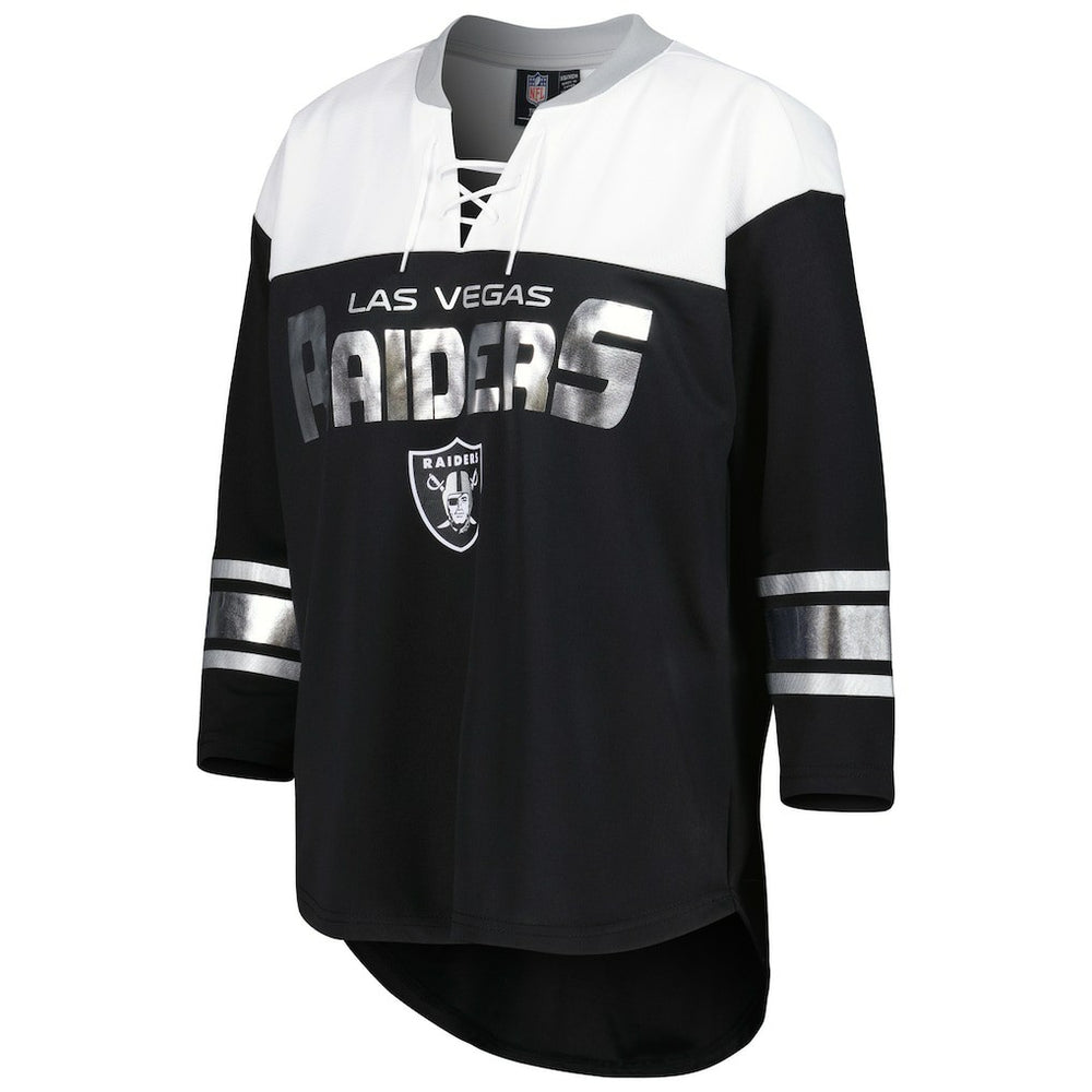 Las Vegas Raiders  G-III 4Her by Carl Banks Women's Double Team 3/4-Sleeve Lace-Up T-Shirt
