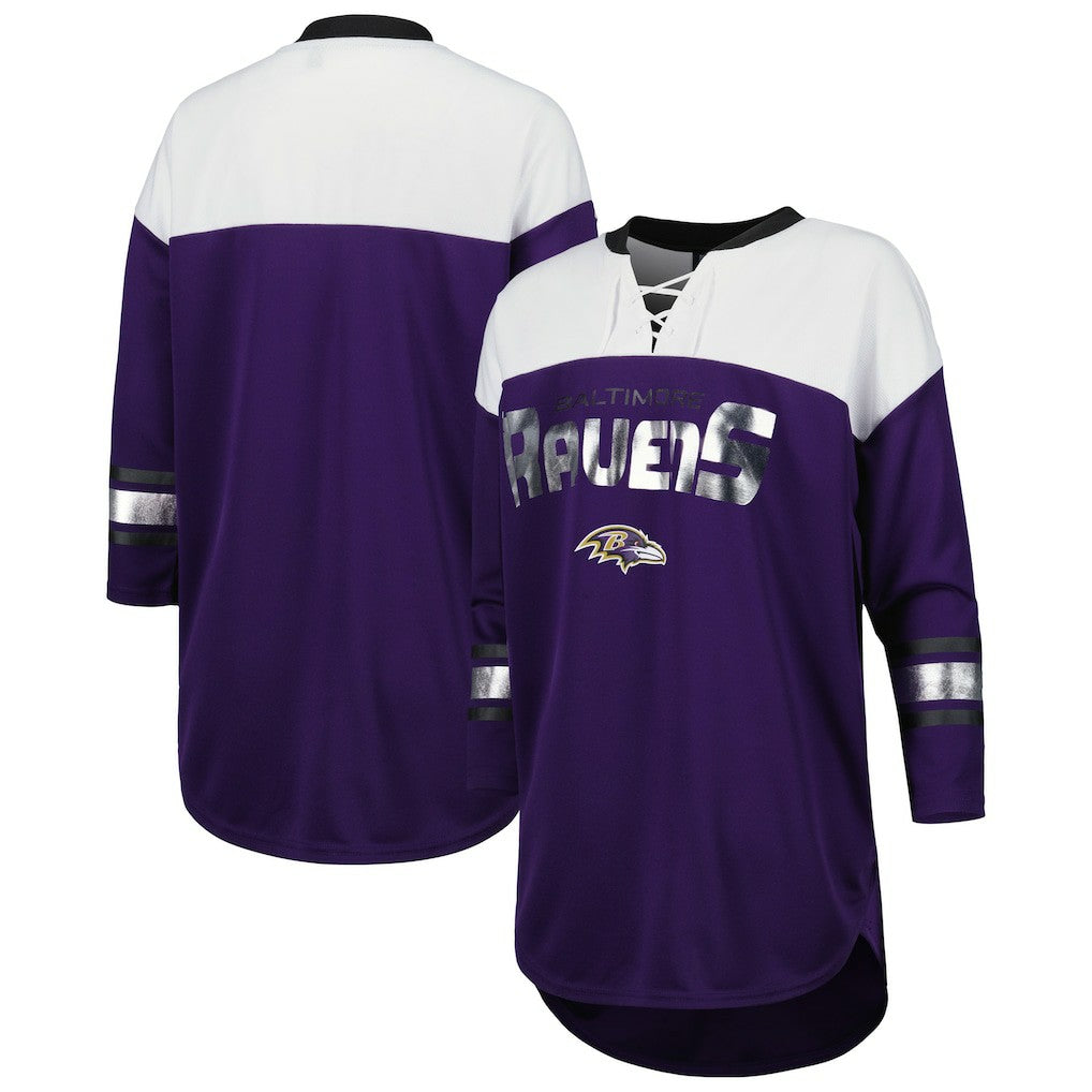 Baltimore Ravens  G-III 4Her by Carl Banks Women's Double Team 3/4-Sleeve Lace-Up T-Shirt