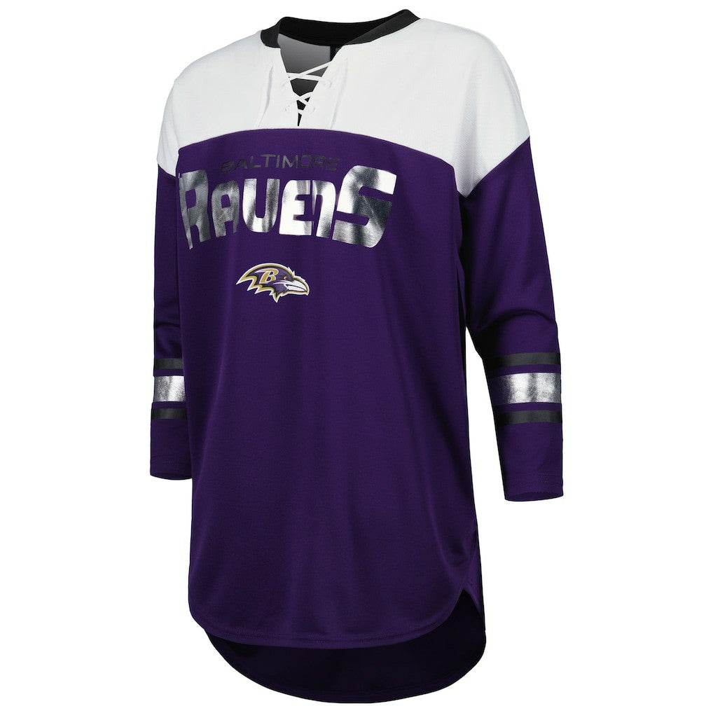 Baltimore Ravens  G-III 4Her by Carl Banks Women's Double Team 3/4-Sleeve Lace-Up T-Shirt