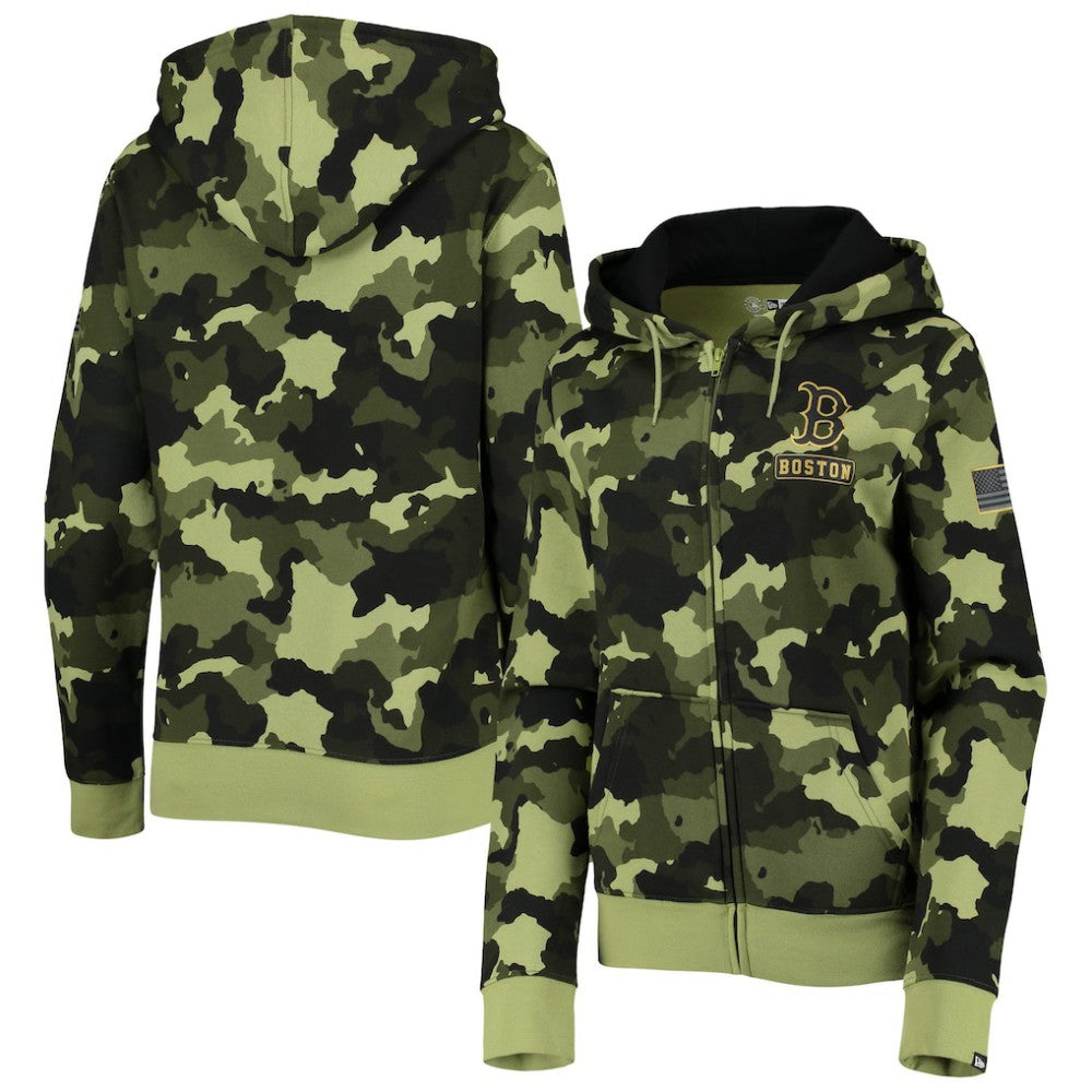 Boston Red Sox New Era Women's 2022 MLB Armed Forces Day Camo Full-Zip Hoodie | MLB Outlet