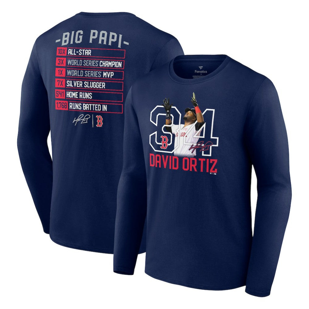 David Ortiz Boston Red Sox Fanatics Stats Resume Long Sleeve T-Shirt | MLB Shop