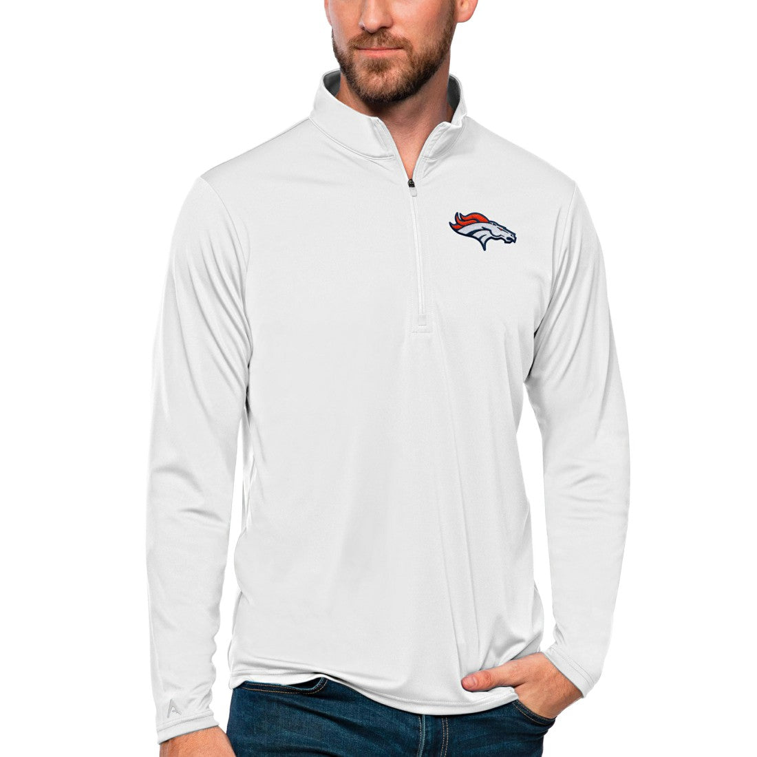 Denver Broncos  Antigua Tribute Quarter-Zip Lightweight Pullover Top