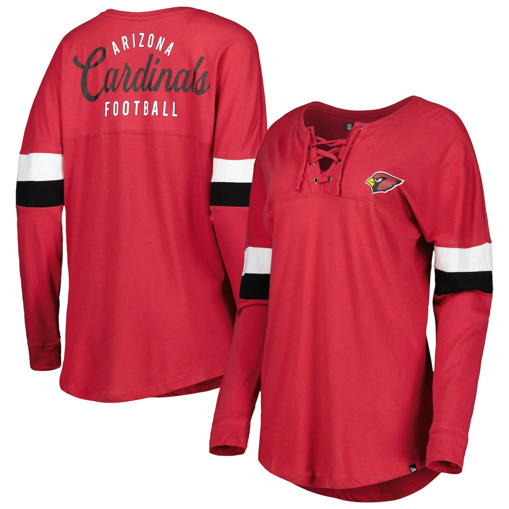 Arizona Cardinals New Era Women's Athletic Varsity Lace-Up Lightweight Long Sleeve T-Shirt