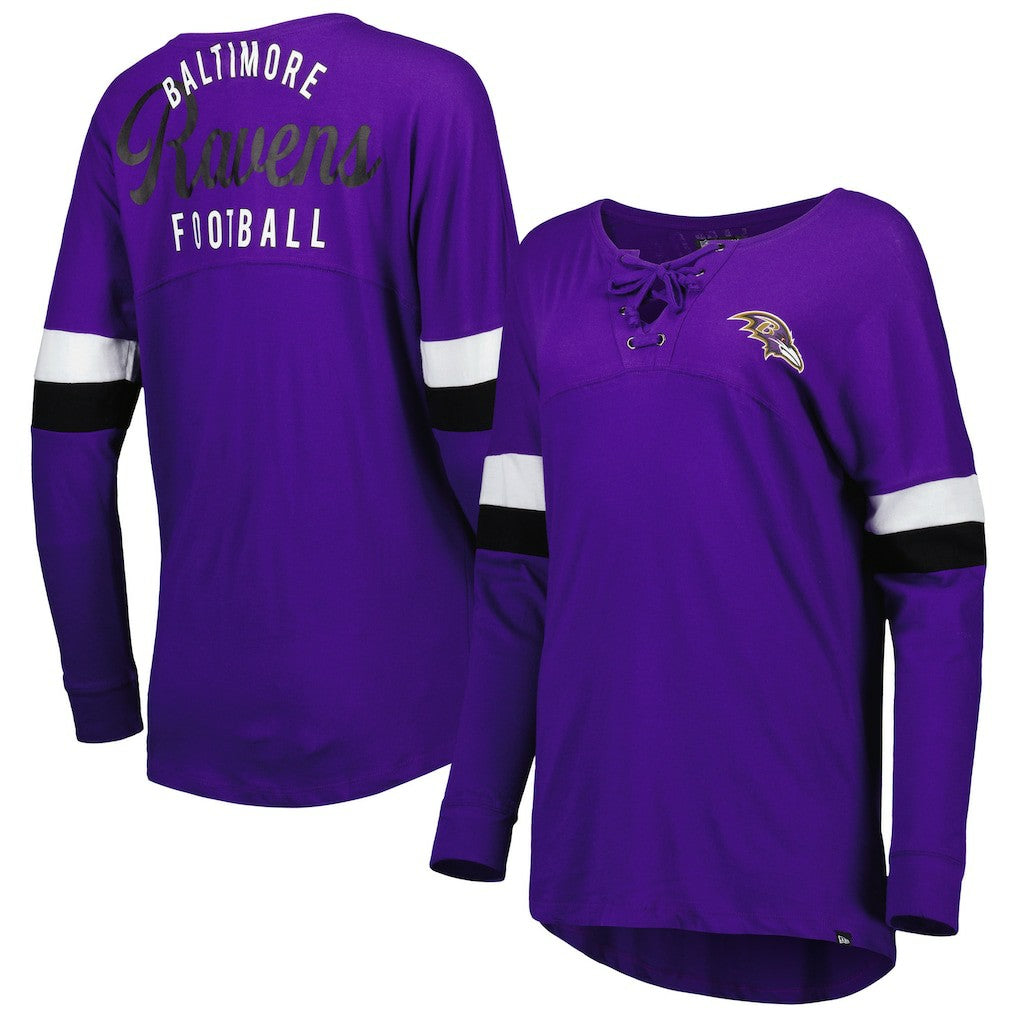Baltimore Ravens New Era Women's Athletic Varsity Lace-Up Lightweight Long Sleeve T-Shirt