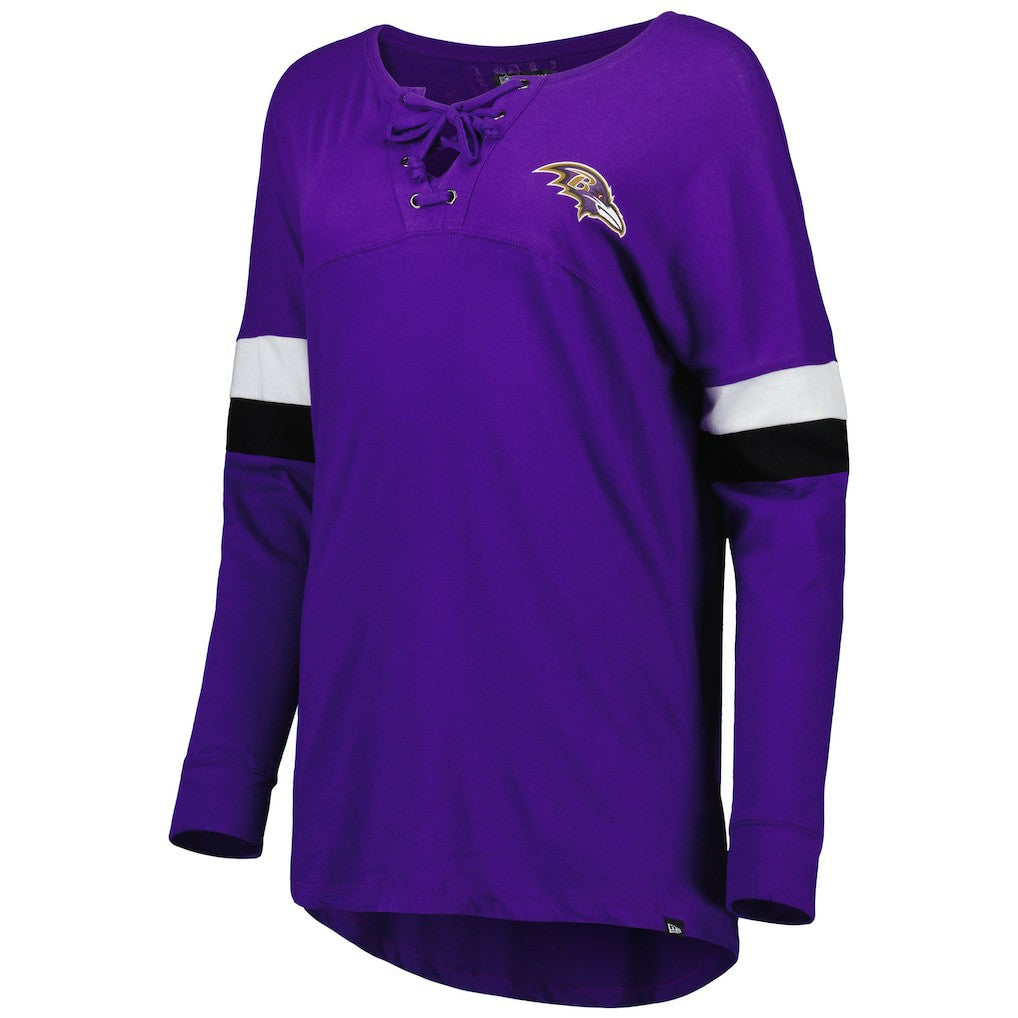 Baltimore Ravens New Era Women's Athletic Varsity Lace-Up Lightweight Long Sleeve T-Shirt