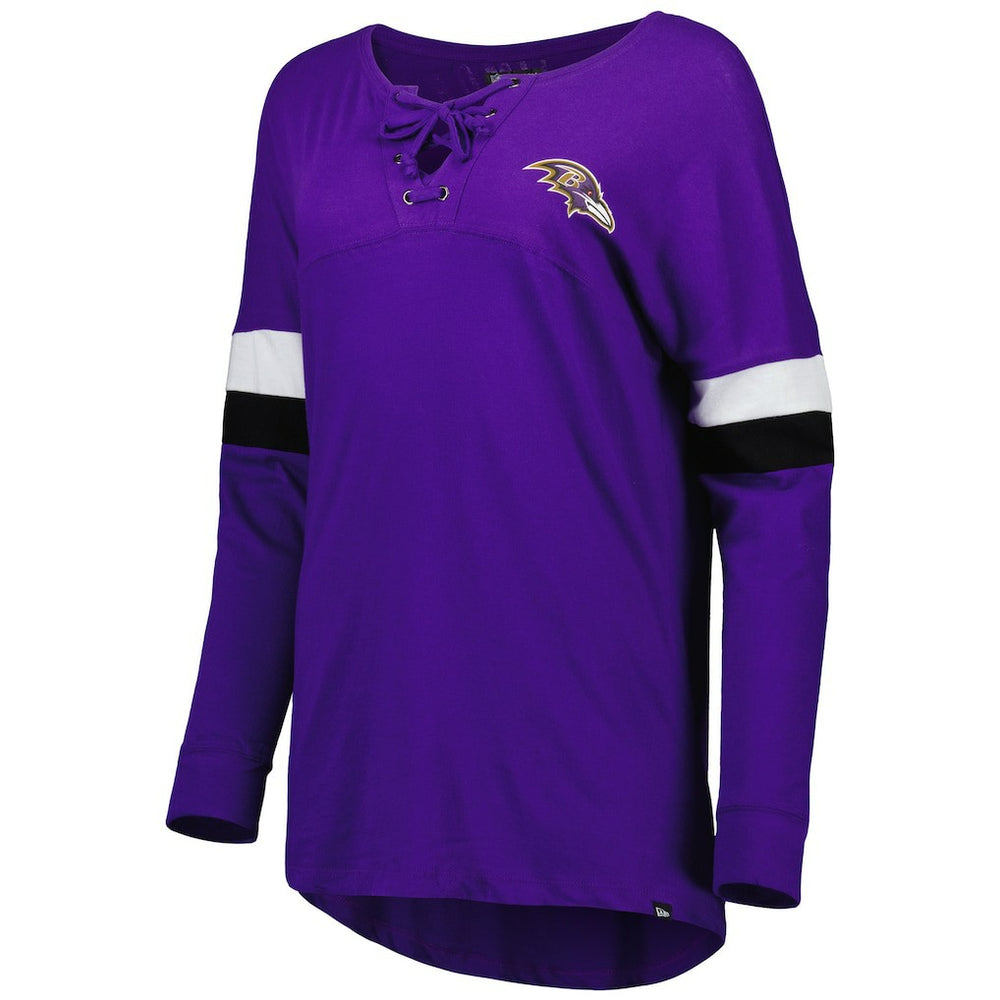Baltimore Ravens New Era Women's Athletic Varsity Lace-Up Lightweight Long Sleeve T-Shirt