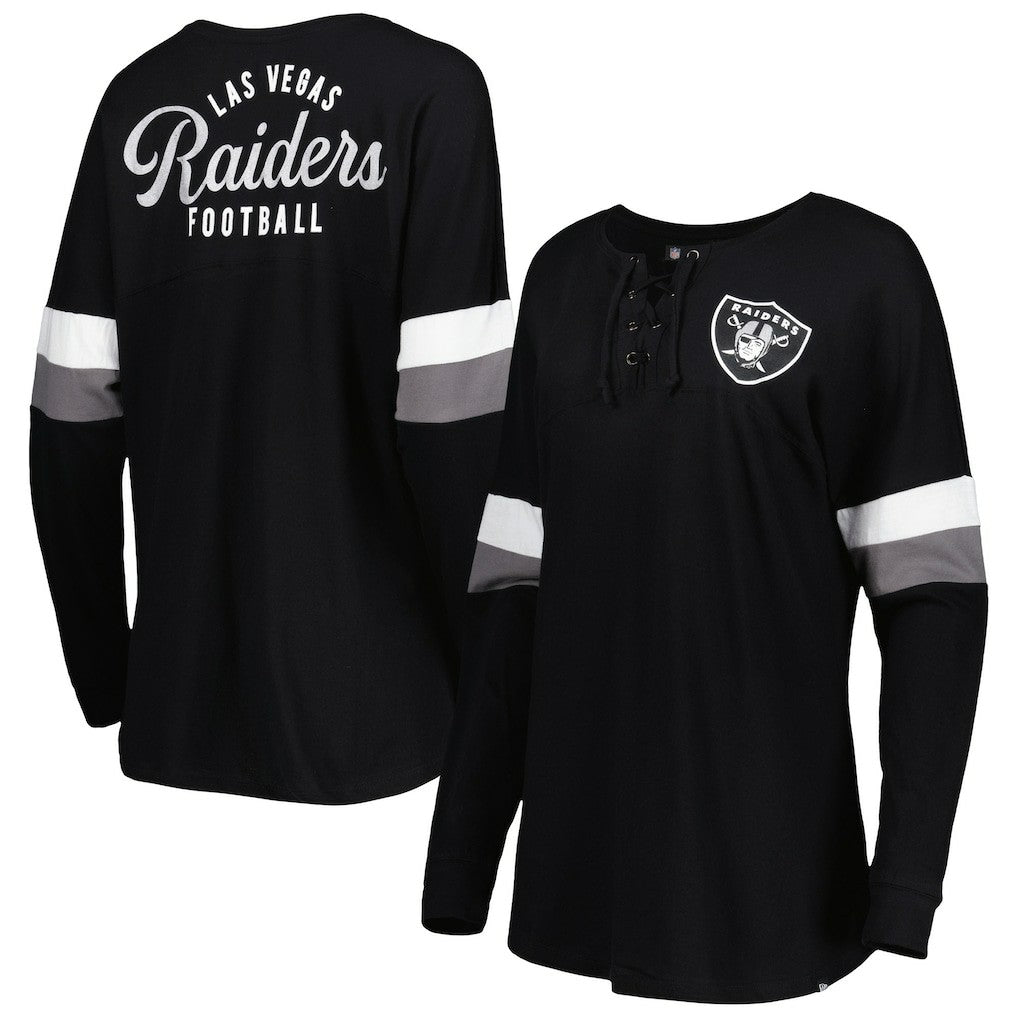 Las Vegas Raiders New Era Women's Athletic Varsity Lace-Up Lightweight Long Sleeve T-Shirt