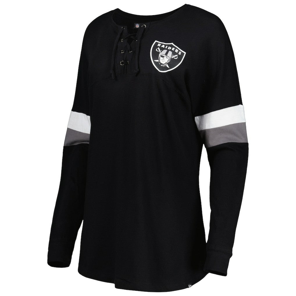 Las Vegas Raiders New Era Women's Athletic Varsity Lace-Up Lightweight Long Sleeve T-Shirt