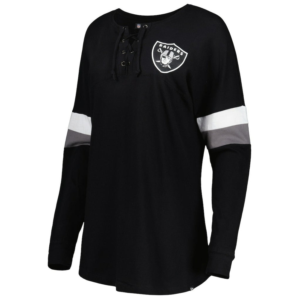 Las Vegas Raiders New Era Women's Athletic Varsity Lace-Up Lightweight Long Sleeve T-Shirt