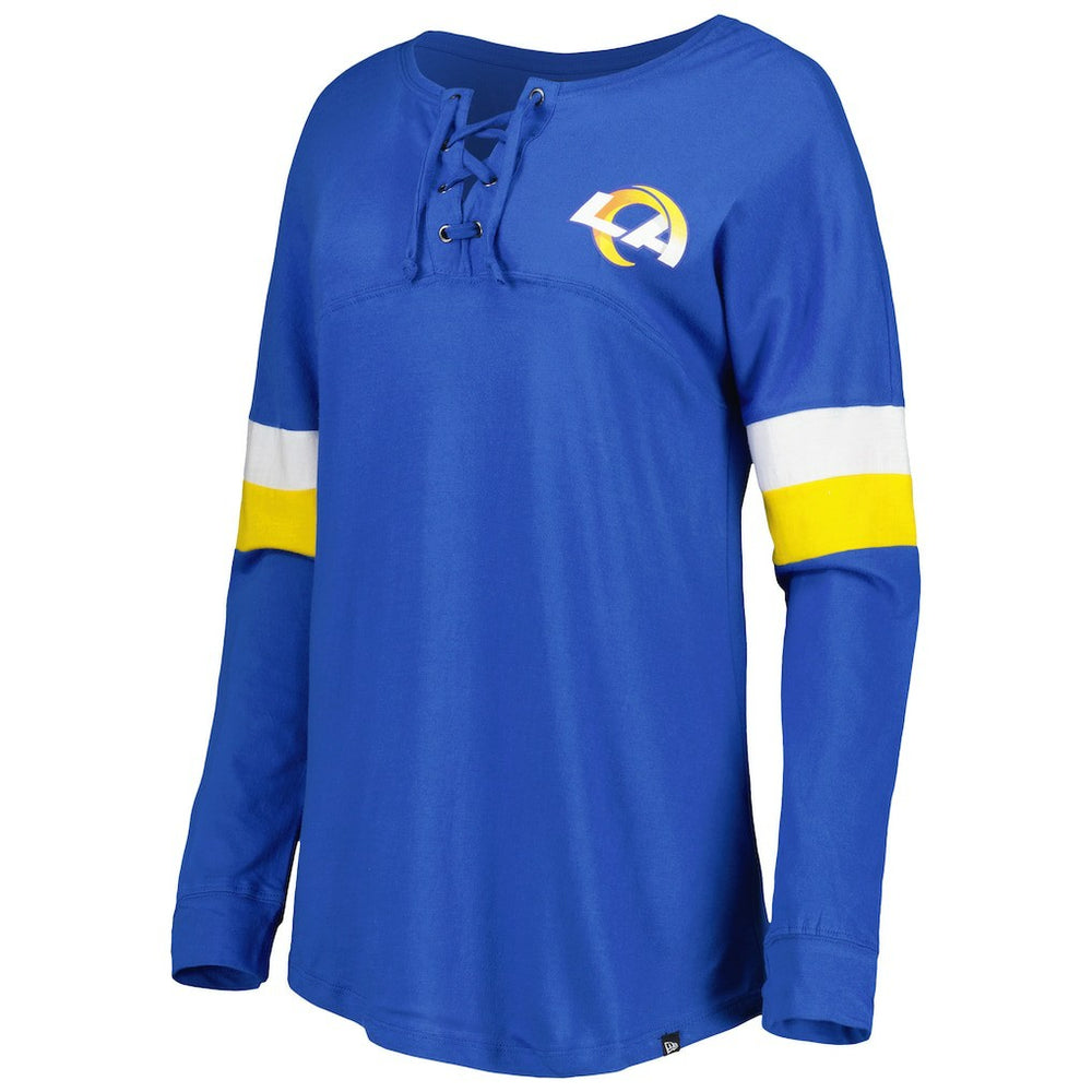 Los Angeles Rams New Era Women's Athletic Varsity Lace-Up Lightweight Long Sleeve T-Shirt
