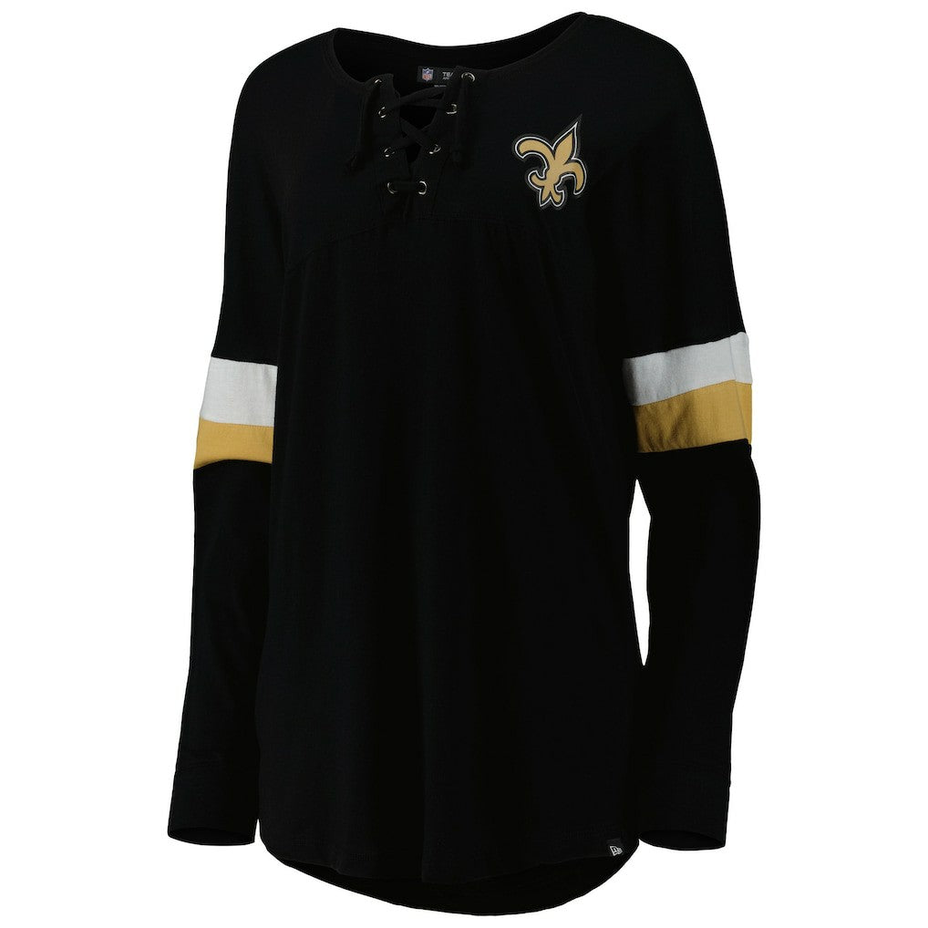 New Orleans Saints New Era Women's Athletic Varsity Lace-Up Lightweight Long Sleeve T-Shirt