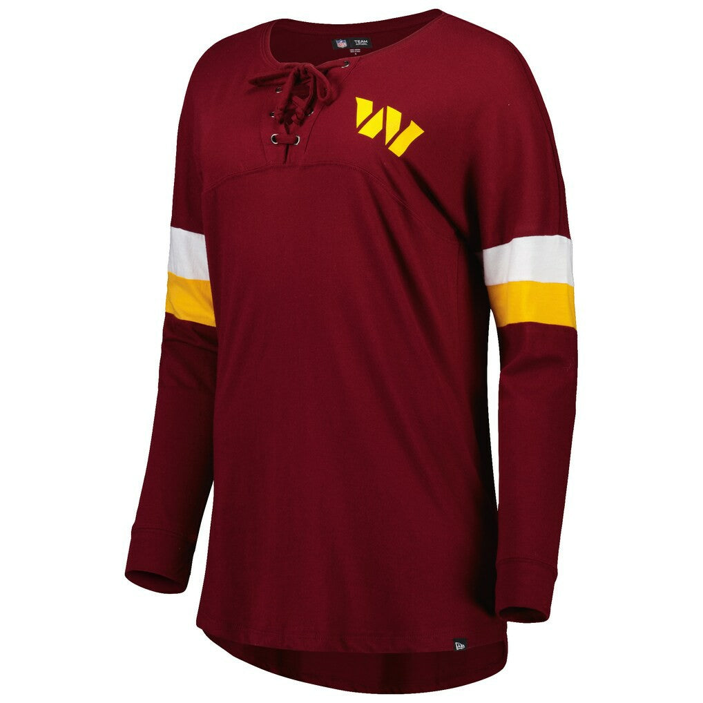 Washington Commanders New Era Women's Athletic Varsity Lace-Up Lightweight Long Sleeve T-Shirt