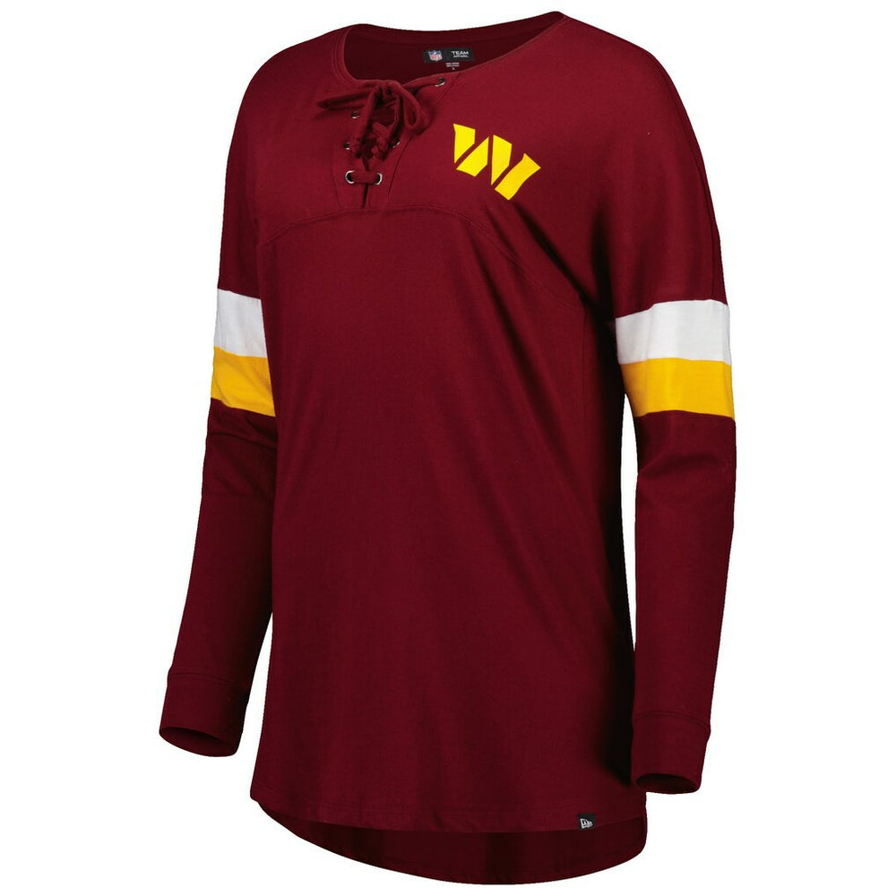Washington Commanders New Era Women's Athletic Varsity Lace-Up Lightweight Long Sleeve T-Shirt