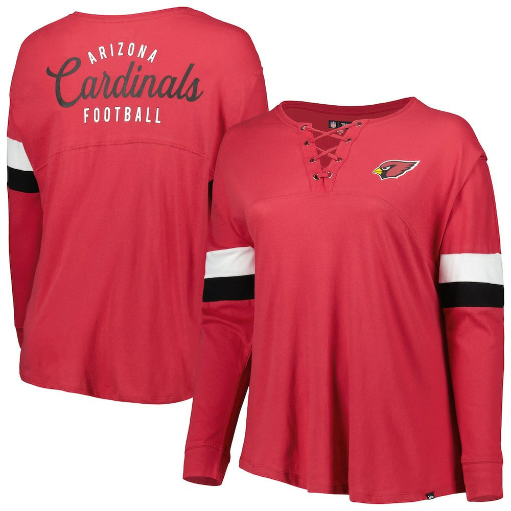 Arizona Cardinals New Era Women's Plus Size Athletic Varsity Lace-Up V-Neck Long Sleeve T-Shirt