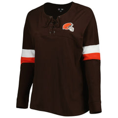 Cleveland Browns New Era Women's Plus Size Athletic Varsity Lace-Up V-Neck Long Sleeve T-Shirt