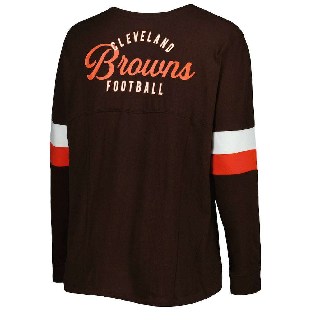 Cleveland Browns New Era Women's Plus Size Athletic Varsity Lace-Up V-Neck Long Sleeve T-Shirt
